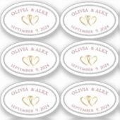 新郎新婦結婚のデートのオーバル縁どと&ハート シール (正面)