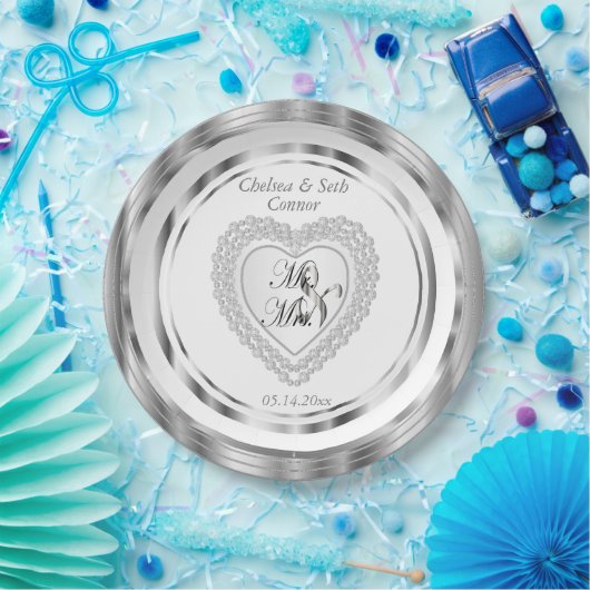 新郎新婦結婚のハート ペーパープレート (パーティー)