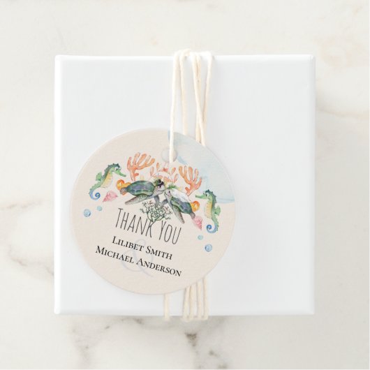 新郎新婦結婚のファボをフィーチャーしたウミガメ フェイバータグ (インサイチュ)