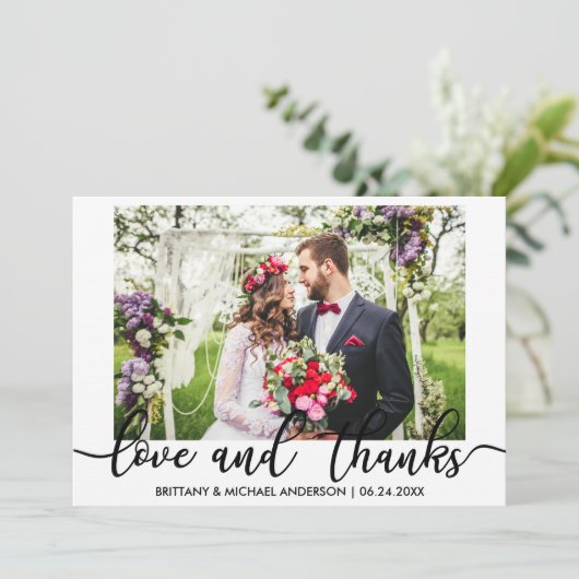 新郎新婦結婚の写真愛と感謝してい サンキューカード (スタンド正面)
