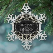 新郎新婦結婚の名前で記念日を祝う スノーフレークピューターオーナメント