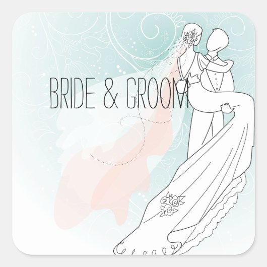 新郎新婦結婚の スクエアシール (正面)