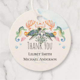 新郎新婦結婚をフィーチャーしたウミガメ フェイバータグ