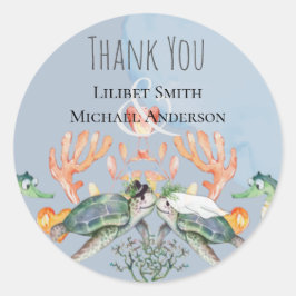 新郎新婦結婚をフィーチャーしたウミガメ ラウンドシール