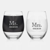 新郎新婦結婚スーツのドレスMr&Mrs. ステムなしワイングラス (裏面)