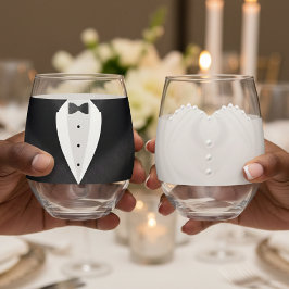 新郎新婦結婚スーツのドレスMr&Mrs. ステムなしワイングラス