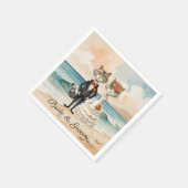 新郎新婦結婚ビーチをテーマにした猫 スタンダードカクテルナプキン (角)