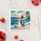 新郎新婦結婚ビーチをテーマにした猫 スタンダードカクテルナプキン (インサイチュ)