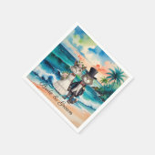 新郎新婦結婚ビーチをテーマにした猫 スタンダードカクテルナプキン (角)