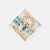 新郎新婦結婚ビーチをテーマにした猫 スタンダードカクテルナプキン (角)