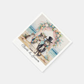 新郎新婦結婚ビーチをテーマにした猫 スタンダードカクテルナプキン (角)