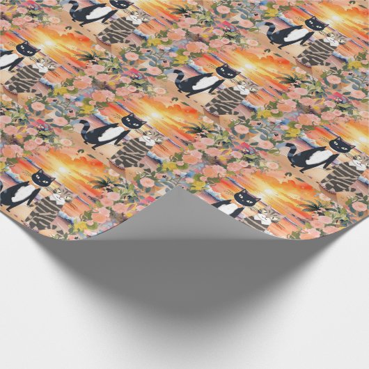 新郎新婦結婚ビーチをテーマにした猫 ラッピングペーパー (角)