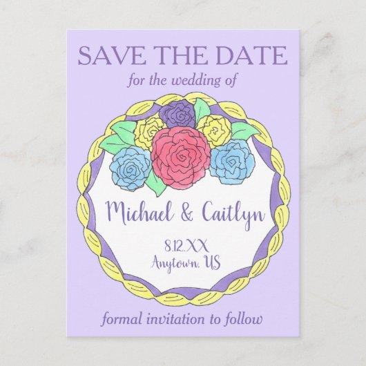 新郎新婦結婚フローラのケーキ保存日 案内ポストカード (正面)