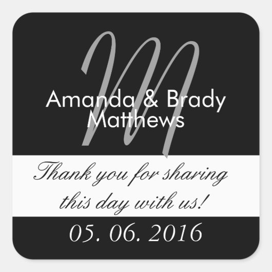 新郎新婦結婚モノグラムMお願いステッカー スクエアシール (正面)