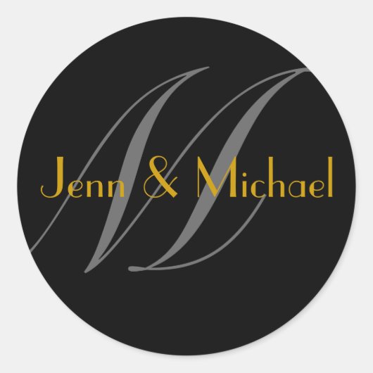 新郎新婦結婚名モノグラムM金ゴールドシール ラウンドシール (正面)