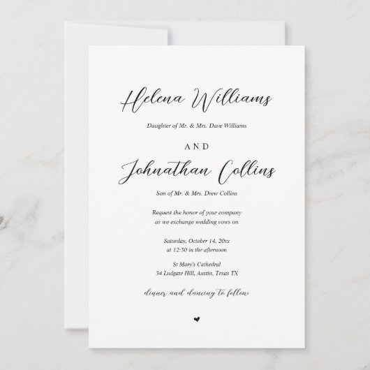 新郎新婦結婚教会、両親 招待状 (正面)