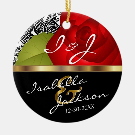 新郎新婦結婚赤バラ形見 セラミックオーナメント (正面)