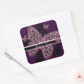 新郎新婦蝶スワールパープル白黒 スクエアシール (封筒)