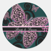 新郎新婦蝶スワールパープル白黒 ラウンドシール (正面)