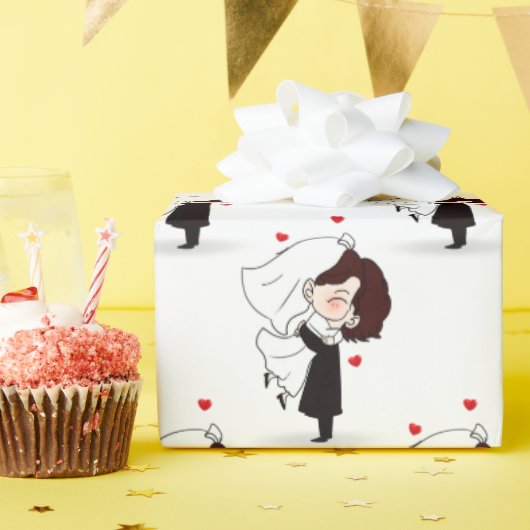 新郎新婦赤いハート ラッピングペーパー (誕生日パーティー)