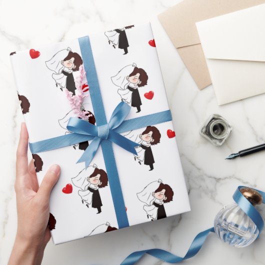 新郎新婦赤いハート ラッピングペーパー (ギフト)