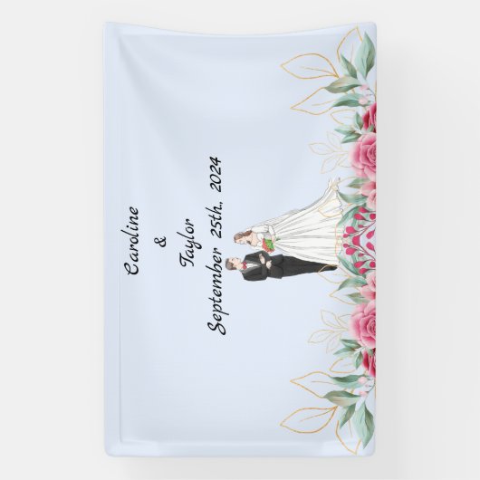 新郎新婦&バラのウェディングパーティバナー 横断幕 (縦)