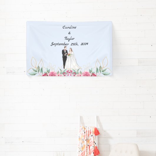 新郎新婦&バラのウェディングパーティバナー 横断幕 (インサイチュ)