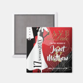 新郎新婦 – 日付を保存 – 赤 マグネット (正面/裏面)