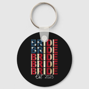 新郎新婦Est。2025米国国旗のたった今結婚しましたカップル キーホルダー