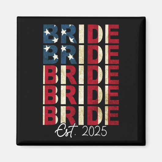 新郎新婦Est。2025米国国旗のたった今結婚しましたカップル マグネット (正面)