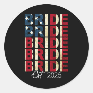 新郎新婦Est。2025米国国旗のたった今結婚しましたカップル ラウンドシール