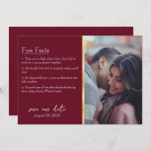 新郎新婦Facts Photo on Burgundy 招待状 (正面/裏面)