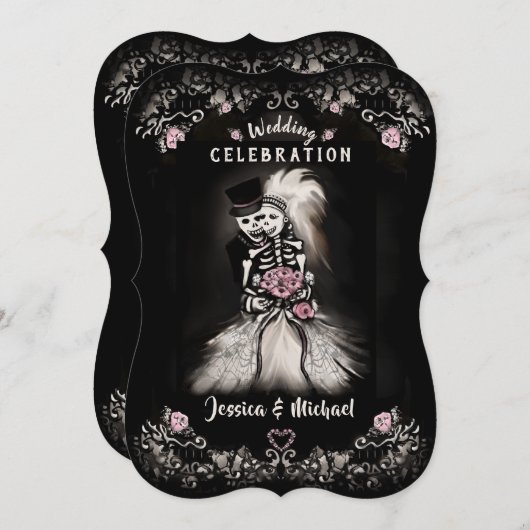 新郎新結婚婦の骨格墓地ラブ招待状 招待状 (正面/裏面)