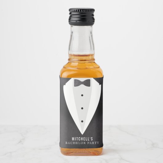 新郎独身最後の夜 黒スーツ & ネクタイ リキュールボトルラベル (正面)