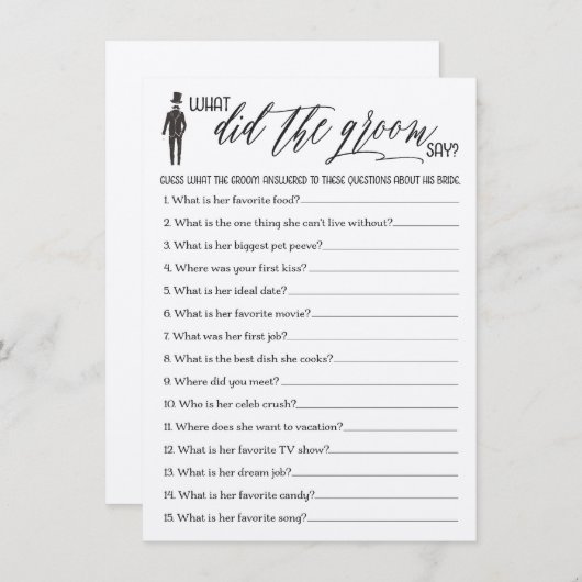 新郎素朴は何と言ったかブライダルシャワーゲーム エンクロージャーカード (正面/裏面)