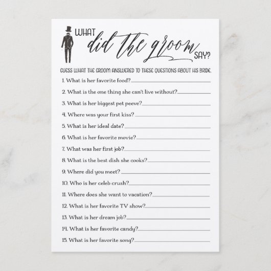 新郎素朴は何と言ったかブライダルシャワーゲーム エンクロージャーカード (正面)