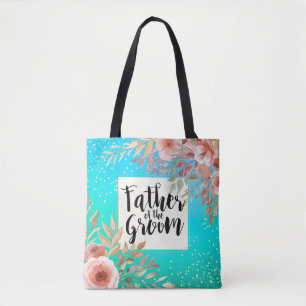 新郎結婚ピンクフローラティール（緑がかった色）金ゴールドの父 トートバッグ