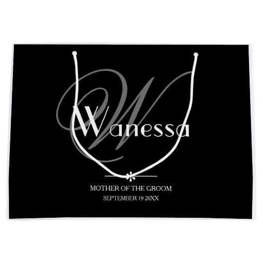 新郎結婚モノグラムのシックエレガントの母 ラージペーパーバッグ (正面)