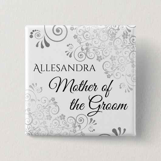 新郎結婚名タグ・シルバー・フリルの母 缶バッジ (正面)