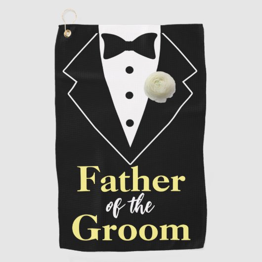 新郎結婚・タキシードの父パーソナライズされた ゴルフタオル (正面)