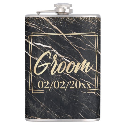 新郎:エレガントゴールデン大理石お祝い フラスク (正面)