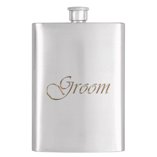 新郎、金ゴールドスクリプトエレガントシック フラスク (正面)
