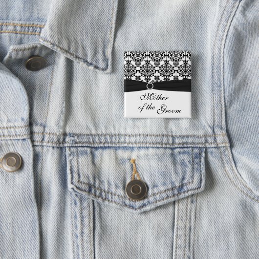 新郎Pinの白黒ダマスク織の母 缶バッジ (インサイチュ)