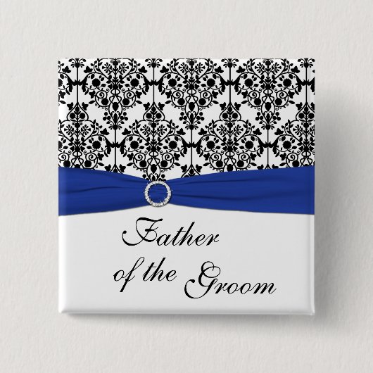 新郎Pinの青い白黒のダマスク織の父 缶バッジ (正面)