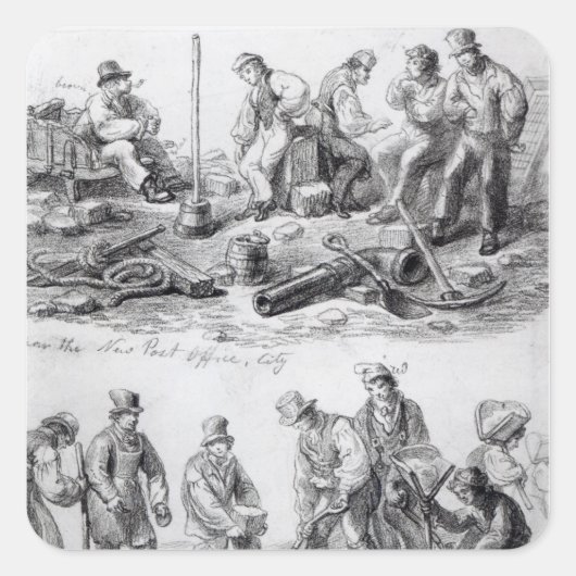 新郵便局の近くの労働者 スクエアシール (正面)