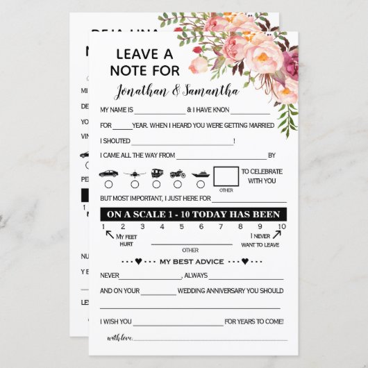 新離れ婚バイリンガルのピンクの結婚音符 (正面/裏面)