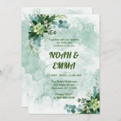 新鮮でクリーンな白と緑の結婚式招待状 招待状 (正面/裏面)