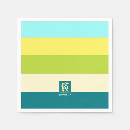 新鮮で幸せなカラフルストライプ スタンダードカクテルナプキン (正面)