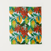 新鮮で明るいエキゾチックマンゴーを使ったシームレスなパターン タペストリー (正面)