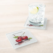 新鮮なさくらんぼトリオ水の色カスタム、 ガラスコースター (アングル)